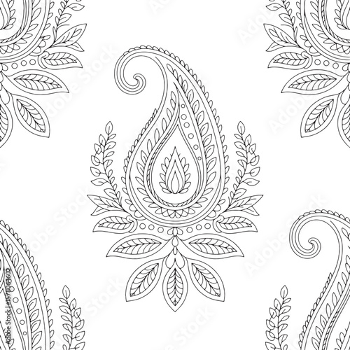 Intricate paisley floral motif with swirling leaves and decorative elements vector