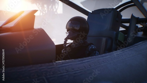 Military american pilot. American fighter jet. 3d rendering.