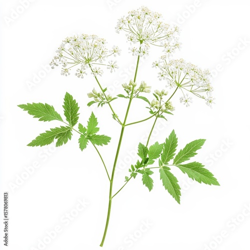 cicuta maculata water hemlock plant umbrellashaped white flowers and green leaves isolated on white transparent background
