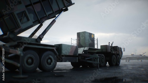 American air defense system. Military base. 3d rendering.