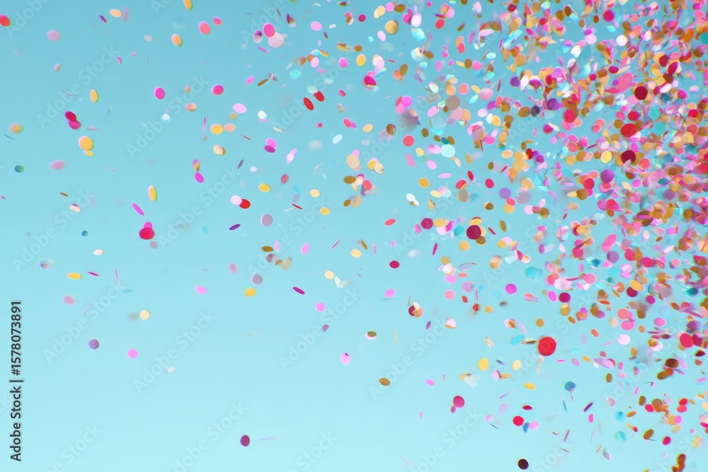 Colorful Confetti Falling on Light Blue Background Colorful Confetti Falling on Light Blue Background