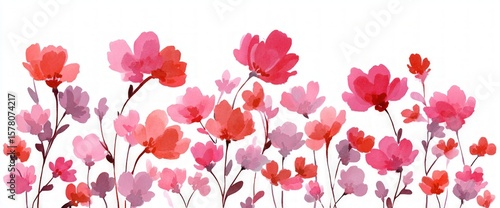 Watercolor Pink and Red Flower Blossom Design