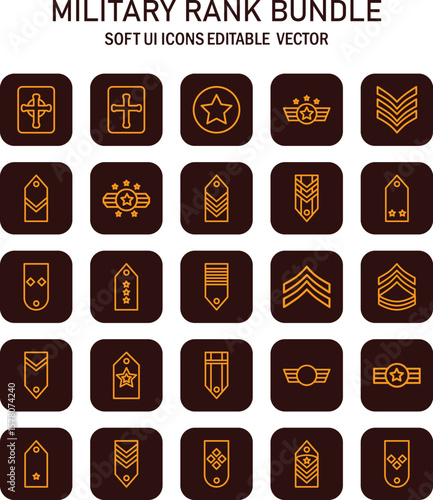 Comprehensive visual guide showcasing hierarchical emblems and symbols within a military themed user interface design