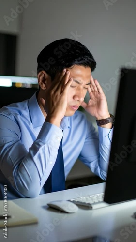 Stressed worker at computer