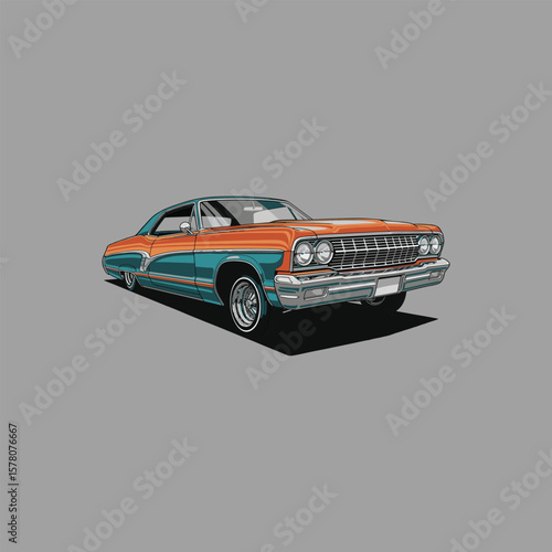 a vintage classic low rider car on a gray background