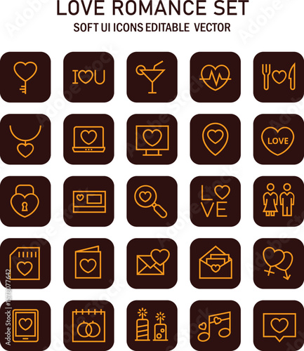 Heartfelt Expressions: An Artistic Compilation of Love and Romance Icons Depicting Affection