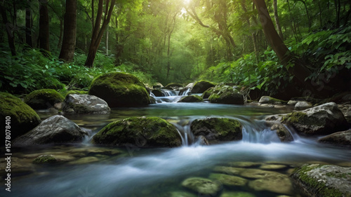 natural scenery background, blue sky mountains, beaches, lakes, forests, beautiful waterfalls