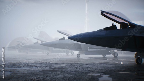 Military american base. American fighter jet. 3d rendering.