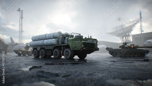 Russian air defense system. Military base. 3d rendering.