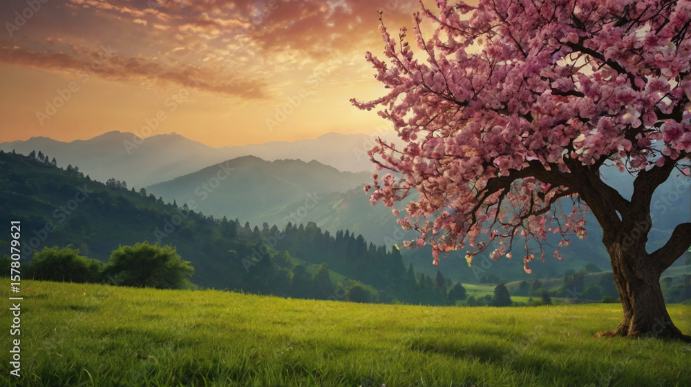 Fototapeta premium natural scenery background, blue sky mountains, beaches, lakes, forests, beautiful waterfalls