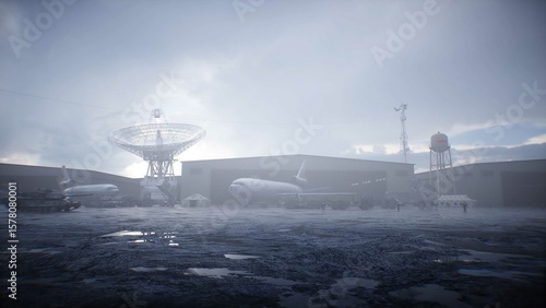 Military base with transport. 3d rendering.