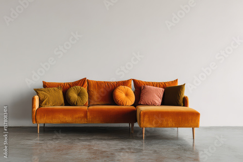 trendy  piece of furniture showcased against clean solid background stylish sectional sofa adorned with vibrant
