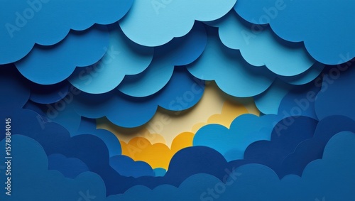 Layered blue clouds with golden light breakthrough