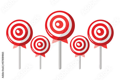 Four Red and White Lollipops with Ribbons