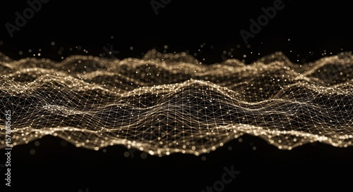 Digital Abstract Gold Wave Pattern on Black Background for Technology and Data Visualization