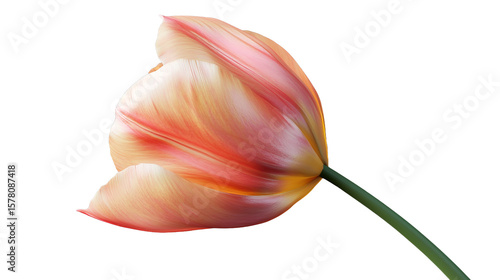 A tender peach colored tulip gently unfurls its petals whispering of spring renewal against on transparent background