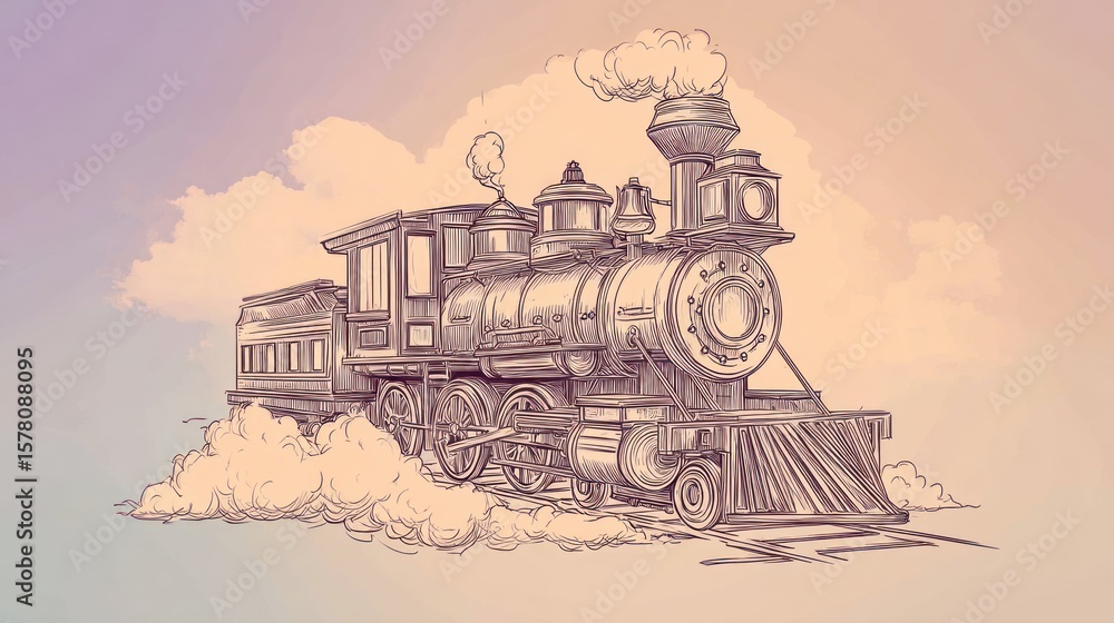 Fototapeta premium Vintage steam train illustration