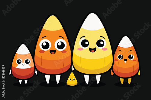 Cute Candy Corn Family Halloween Cartoon Characters