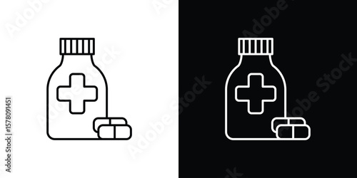 Medicine bottle icon illustration symbol or logo collection.