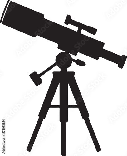 Black silhouette of a telescope on a tripod astronomy science