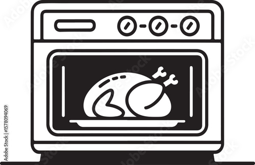 Roasting chicken inside an oven with controls cooking food
