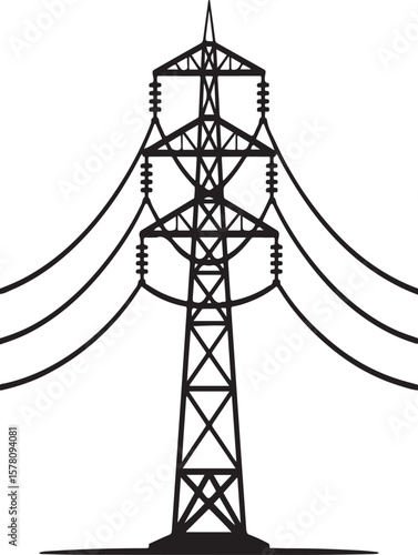 Tall lattice tower supporting power lines electricity transmission tower