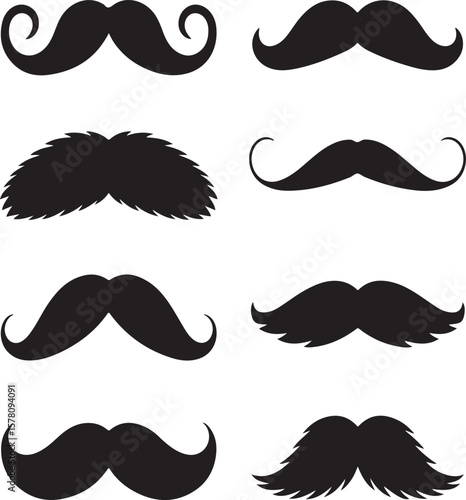 Various black mustaches displayed on a white background facial hair collection
