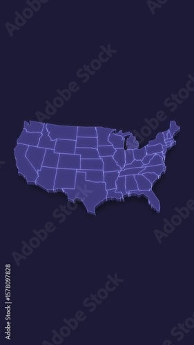 3D Animated Political Map with United States of America Outline Highlighted.