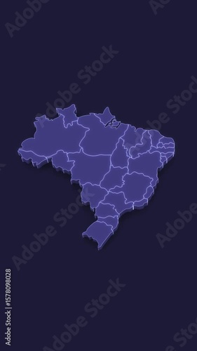 3D Animated Political Map with Brazil Outline Highlighted.