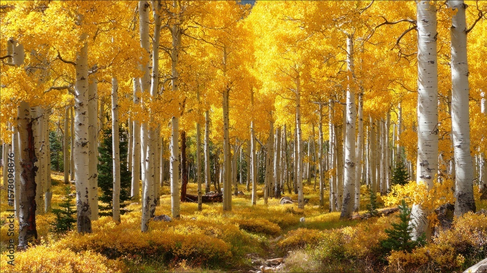 Fototapeta premium Golden aspen grove in autumn