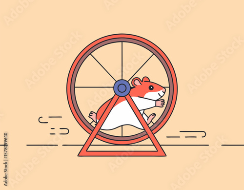 Cute Hamster Running Inside Wheel Vector SVG Illustration in Flat Design Style with Soft Colors for Kids and Animal Theme Projects