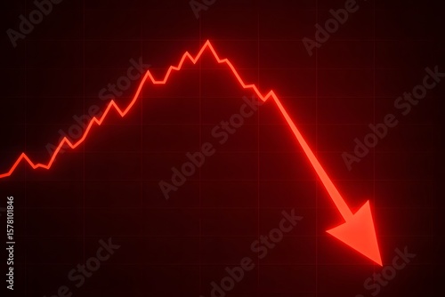Red financial graph showing a sharp decline with a downward trending arrow
