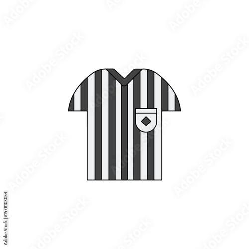 An icon of a black and white striped referee jersey, symbolizing rules, officiating, and fair play in a soccer match.