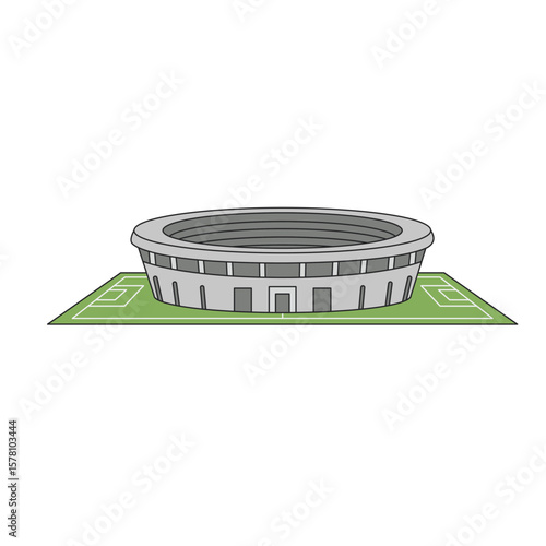 An icon of a soccer stadium with stands and a green field, depicted in a flat design, signifying the venue for major games.