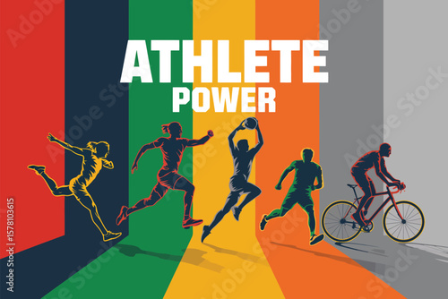 Diverse athletes demonstrate their power and athleticism across a vibrant, multicolored background.