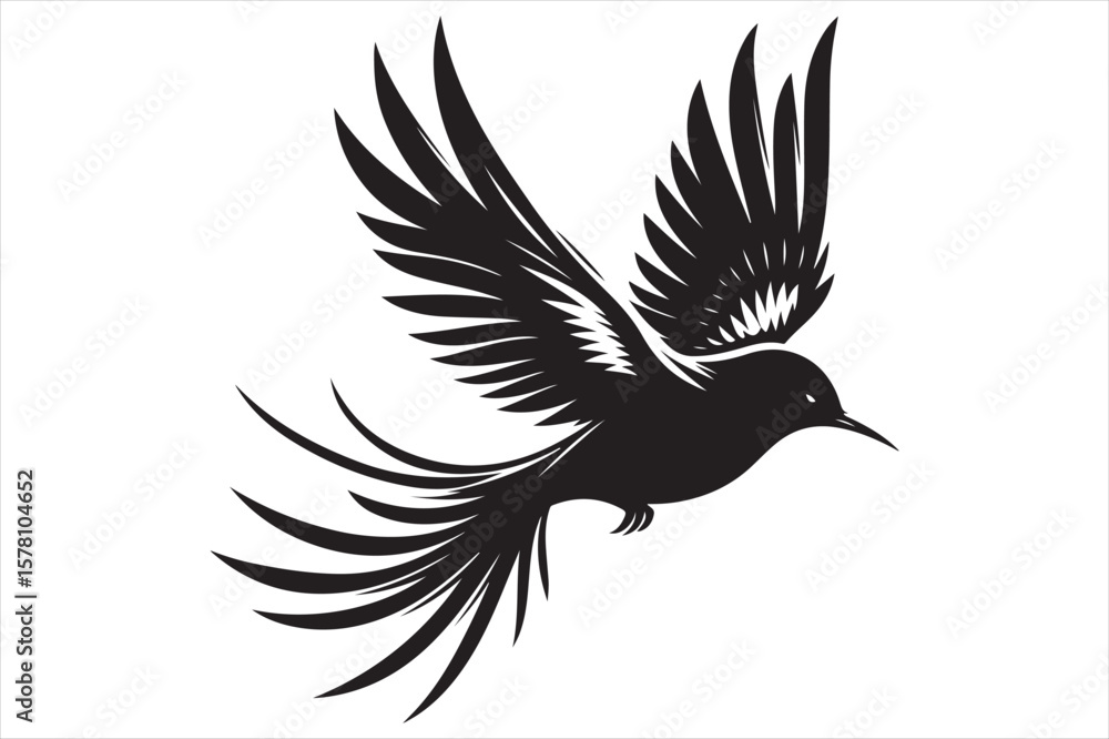 Obraz premium Elegant Black Bird Silhouette Flying – Minimalist Tattoo & Design Art
