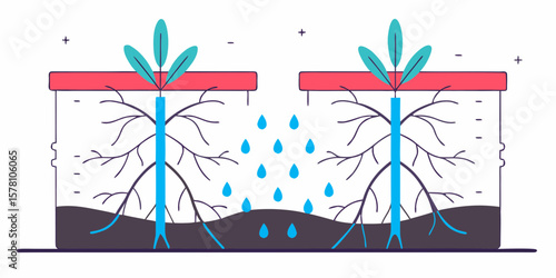 Water Absorption by Plant Roots Vector Illustration