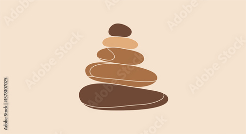Stylized illustration of a stacked rock cairn, featuring various shades of brown and beige against a light background.