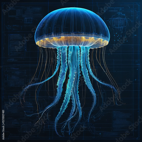 Futuristic Jellyfish Blueprint Design