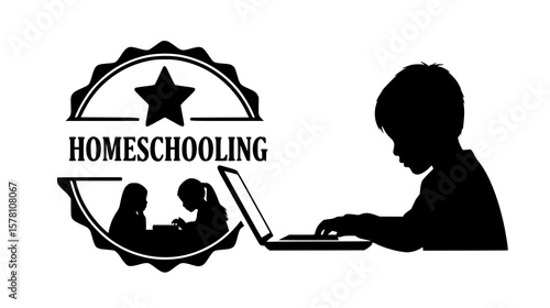 A boy learns from a laptop, representing homeschooling and digital education