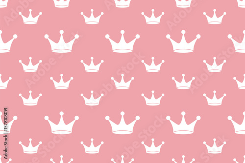 Royalty reigns supreme with this seamless crown pattern on a light pink background, perfect for a princess themed design.