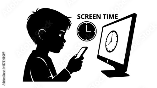 A boy engrossed in his phone and computer screen, highlighting screen time concerns
