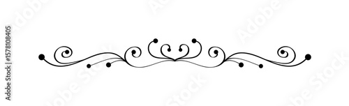 Elegant black and white floral design, symmetrical swirls and dots, decorative divider.