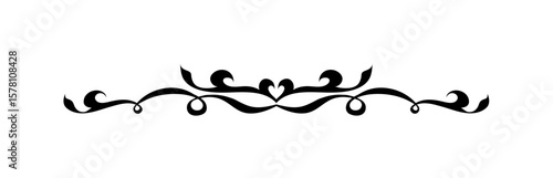 Elegant black flourish design with symmetrical curves and decorative elements.