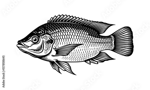 A detailed illustration of a tilapia fish isolated on a white background