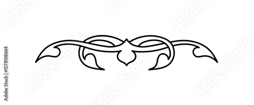Elegant black and white symmetrical floral design, a decorative element with swirling lines and leaf-like shapes.