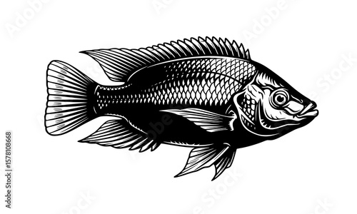 A detailed illustration of a tilapia fish isolated on a white background
