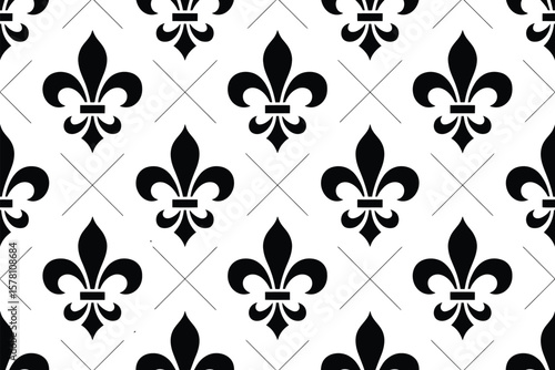 Stylish fleur de lis pattern creates an elegant and sophisticated background, featuring classic French symbolism and a decorative repeated motif.