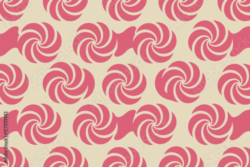 Seamless pink pinwheel candy pattern on a cream background for fabric designs and wallpaper with a playful aesthetic