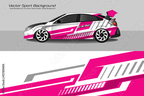 Racing car wrap design vector. Graphic abstract stripe racing background kit designs for wrap vehicle, race car, rally EPS 10
